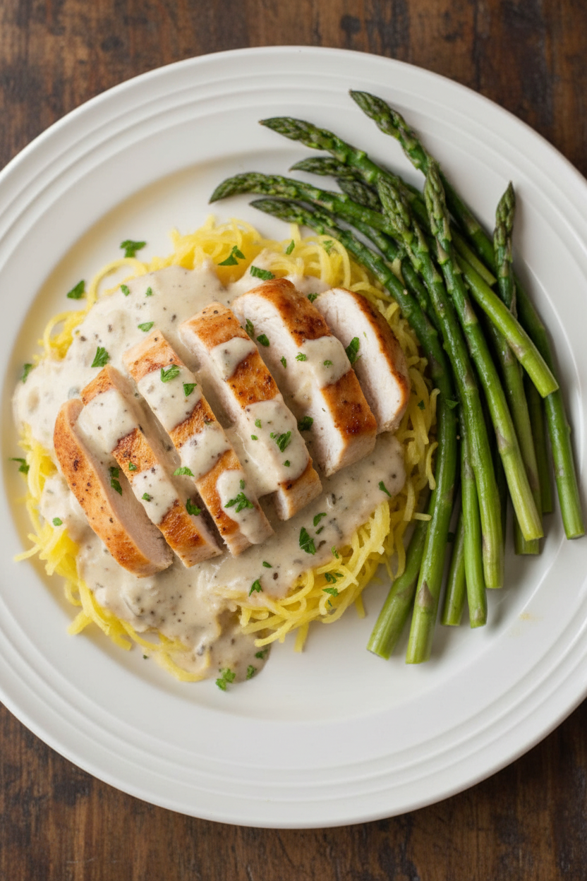 Keto Chicken Alfredo Spaghetti Squash
