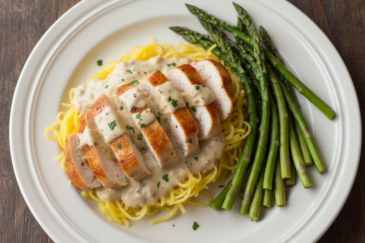 Keto Chicken Alfredo Spaghetti Squash Recipe