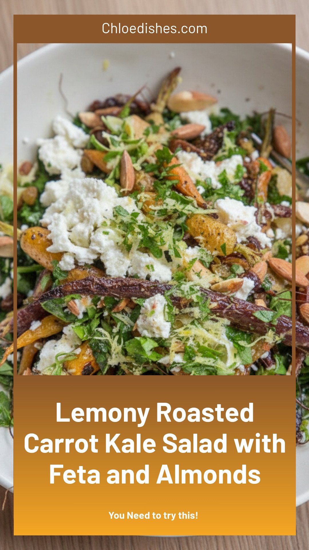 Lemony Roasted Carrot & Kale Salad with Feta and Almonds | Caroline Chambers