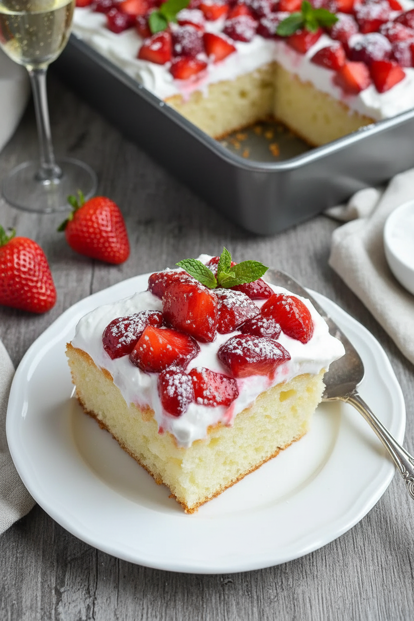 Light and Fluffy Strawberry Champagne Poke Cake Recipe Easy and Perfect for Parties