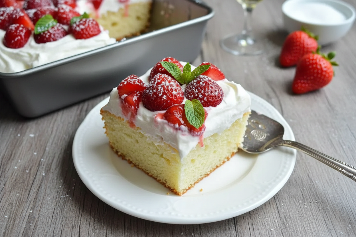 Light Fluffy Strawberry Champagne Poke Cake