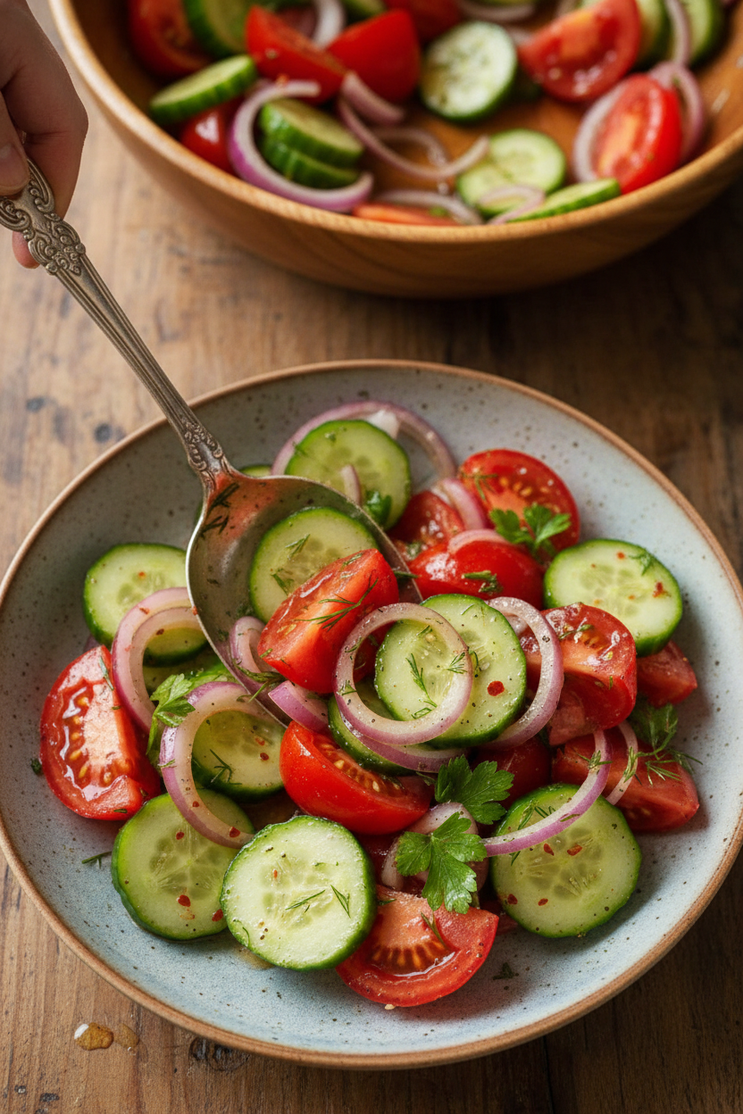 Unlocking The Crunch: Marinated Cucumbers, Onions & Tomatoes Delight