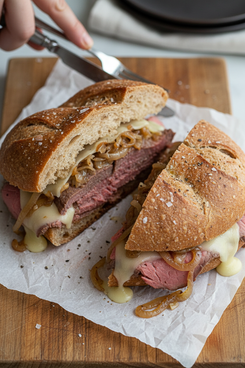 Roast Beef Sandwich with Melted Swiss & Onions