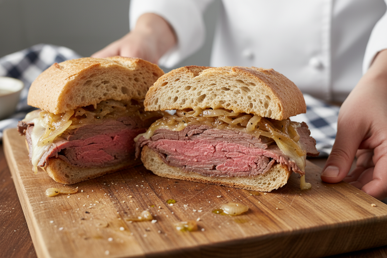 Melted Swiss Onion Roast Beef Sandwich