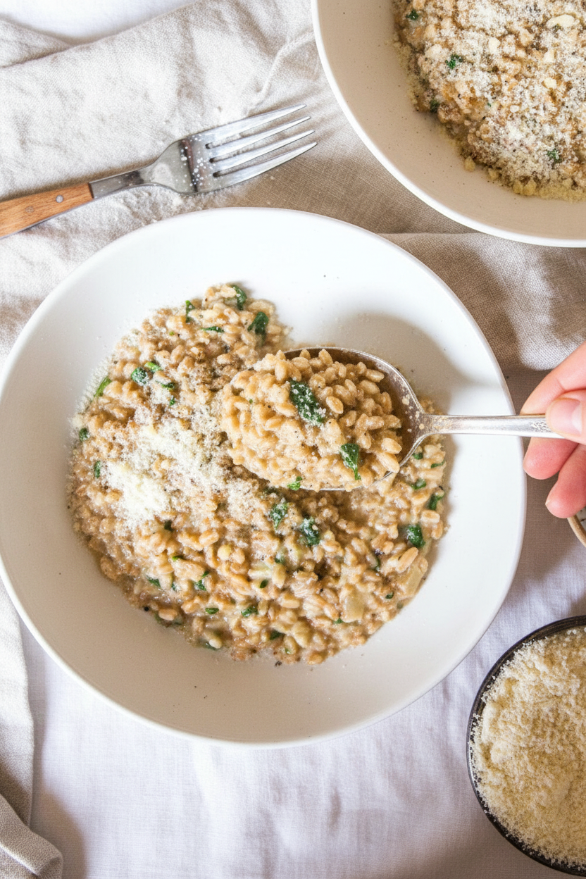 One-Pot Parmesan and Spinach Farrotto | Caroline Chambers