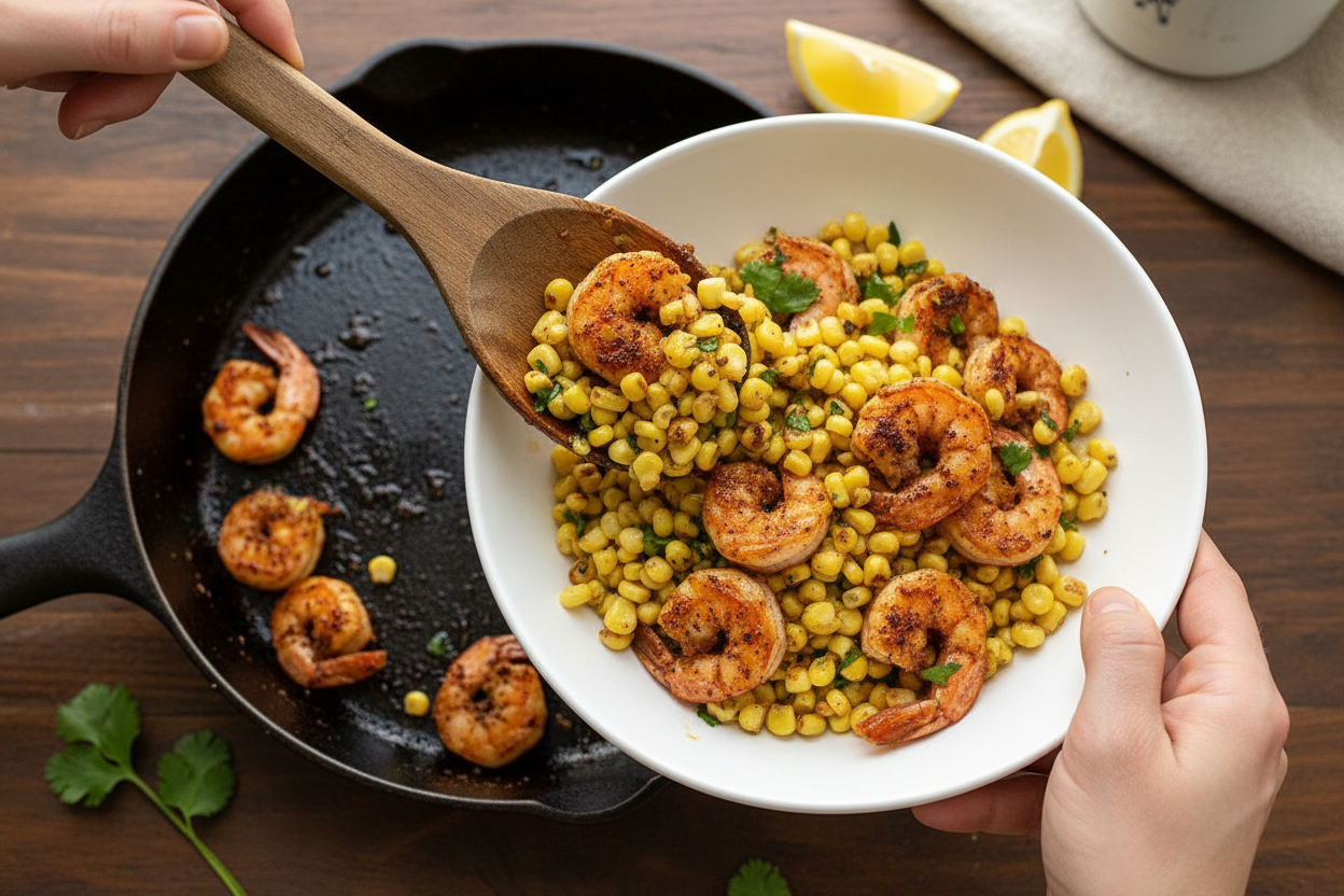 One-Skillet Cajun Shrimp & Corn | Caroline Chambers: One Skillet Cajun Shrimp and Corn Recipe