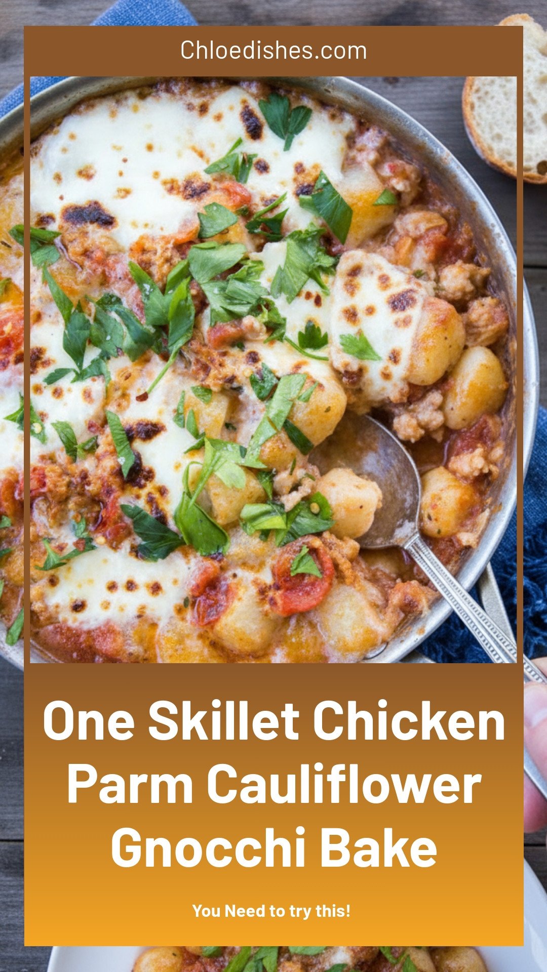 One-Skillet Baked Chicken Parm Cauliflower Gnocchi | Caroline Chambers