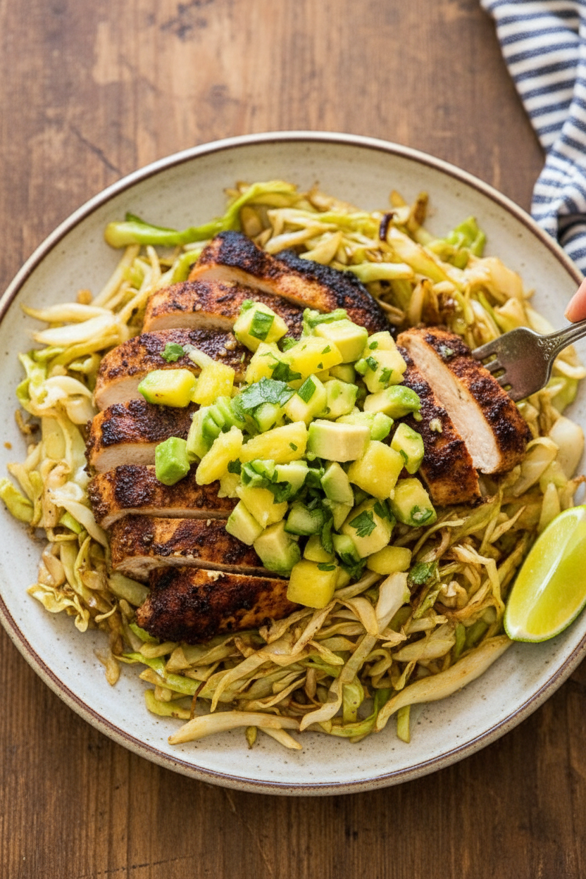 One-Skillet Jerk Chicken and Cabbage | Caroline Chambers
