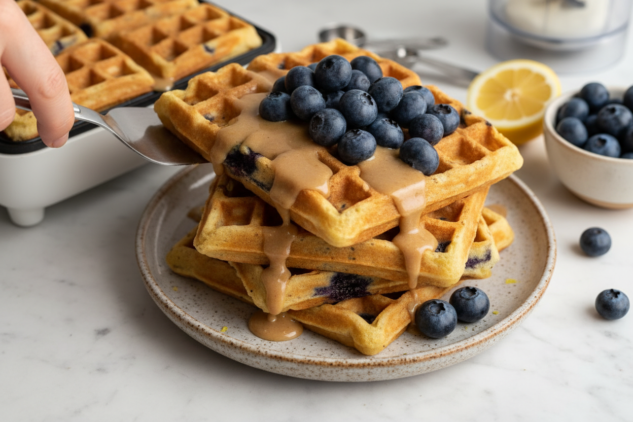 Paleo Lemon Blueberry Blender Waffles