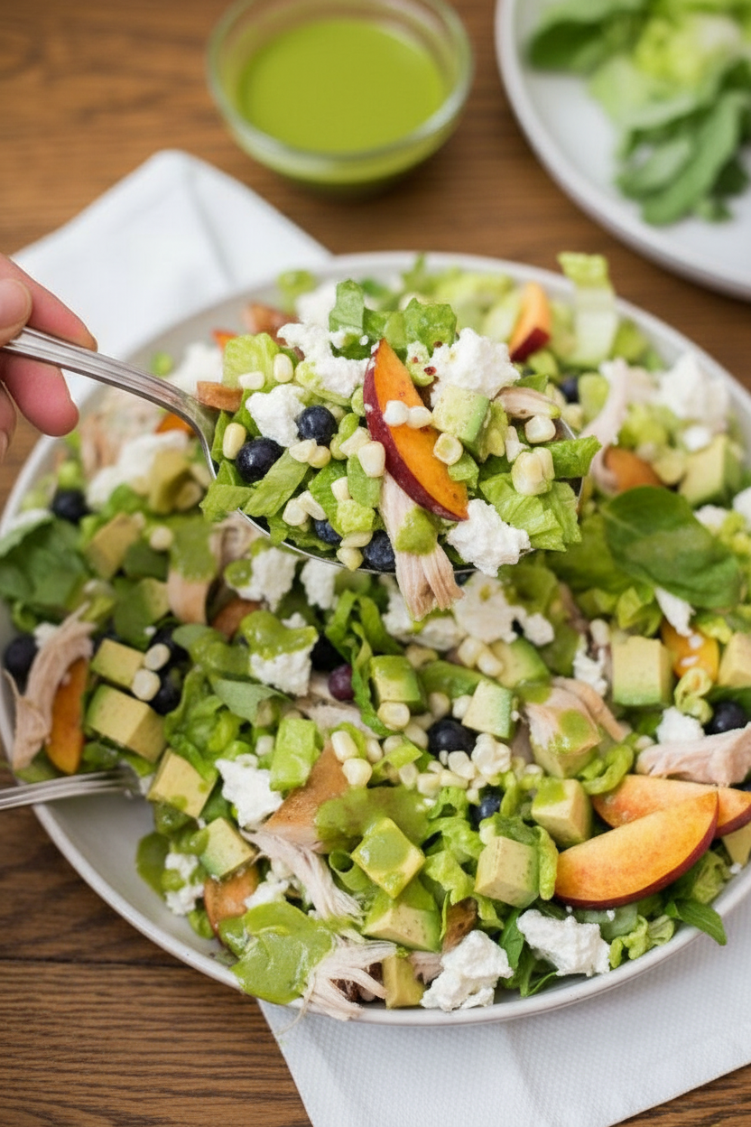 No-Cook Summer Salad With Peaches, Corn, Blueberries, and Goat Cheese | Caroline Chambers