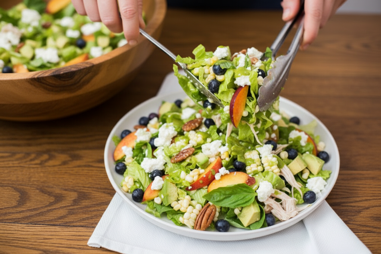 Peach Corn Blueberry Goat Cheese Summer Salad