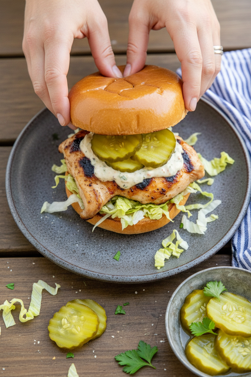 Pickle-Brined Grilled Chicken Sandwiches | Caroline Chambers
