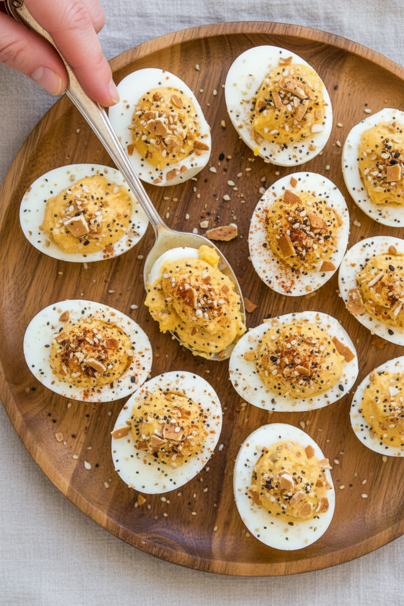Pretzel & Everything Bagel Deviled Eggs | Caroline Chambers