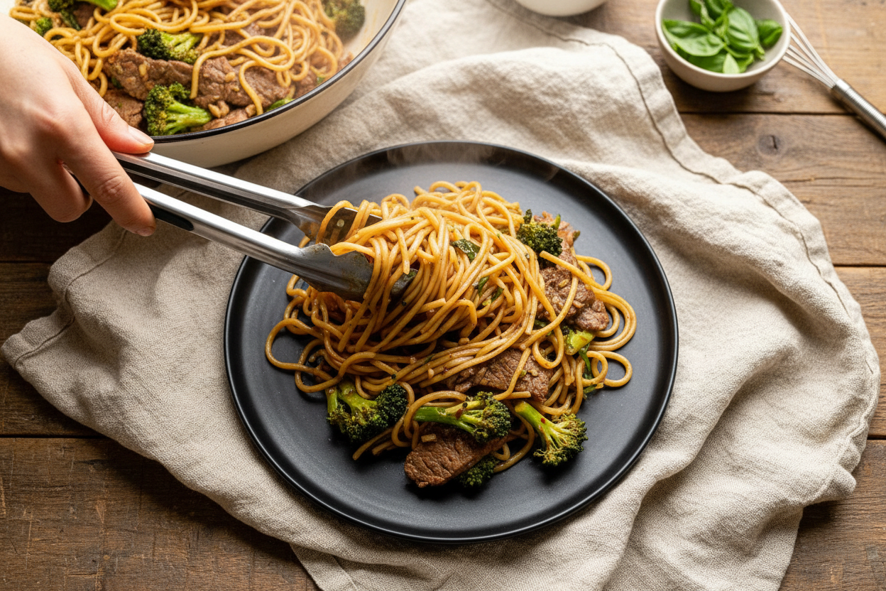 Quick Saucy Beef and Broccoli Noodles