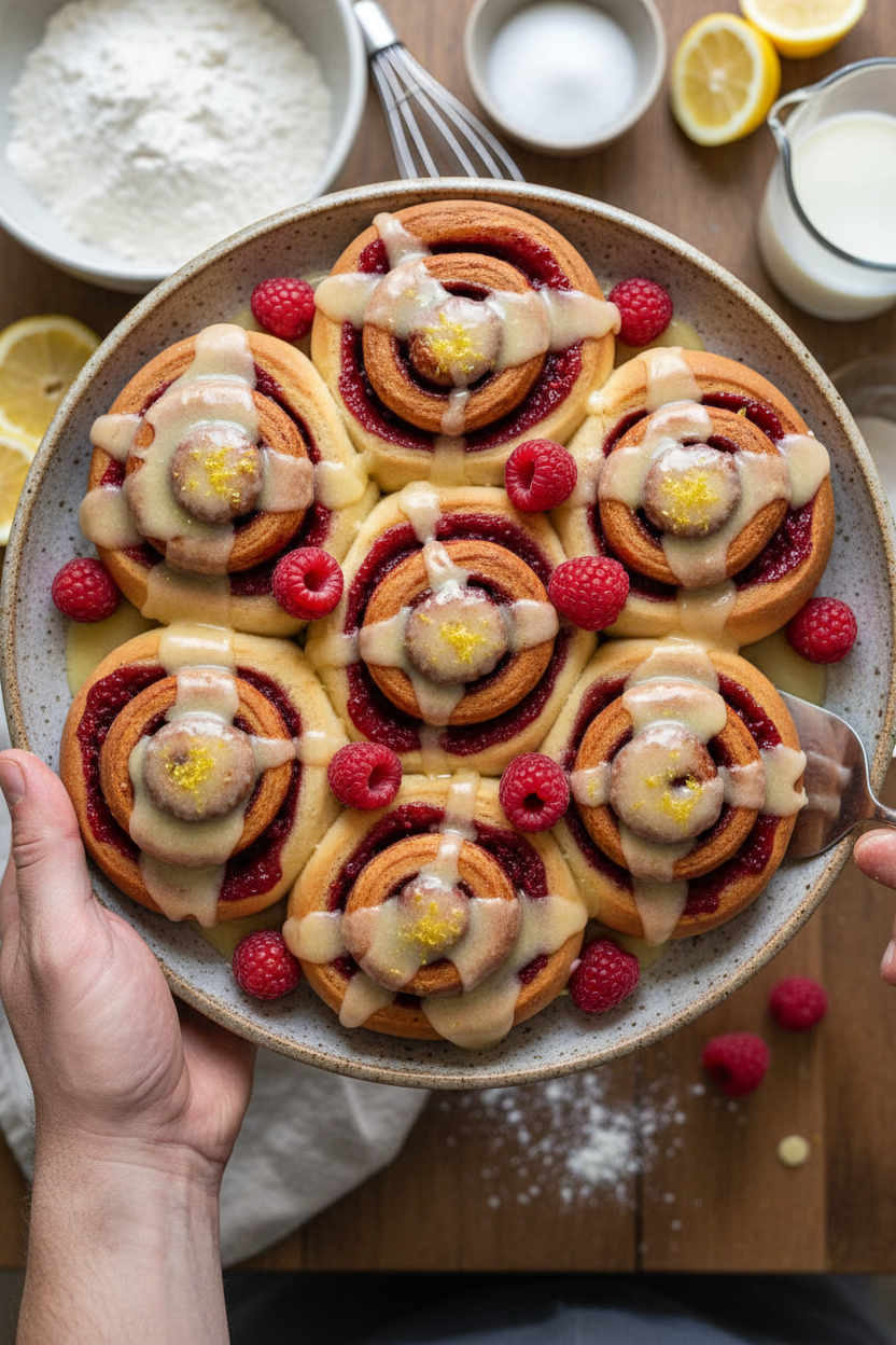 Raspberry Cinnamon Rolls with Lemon Glaze Recipe
