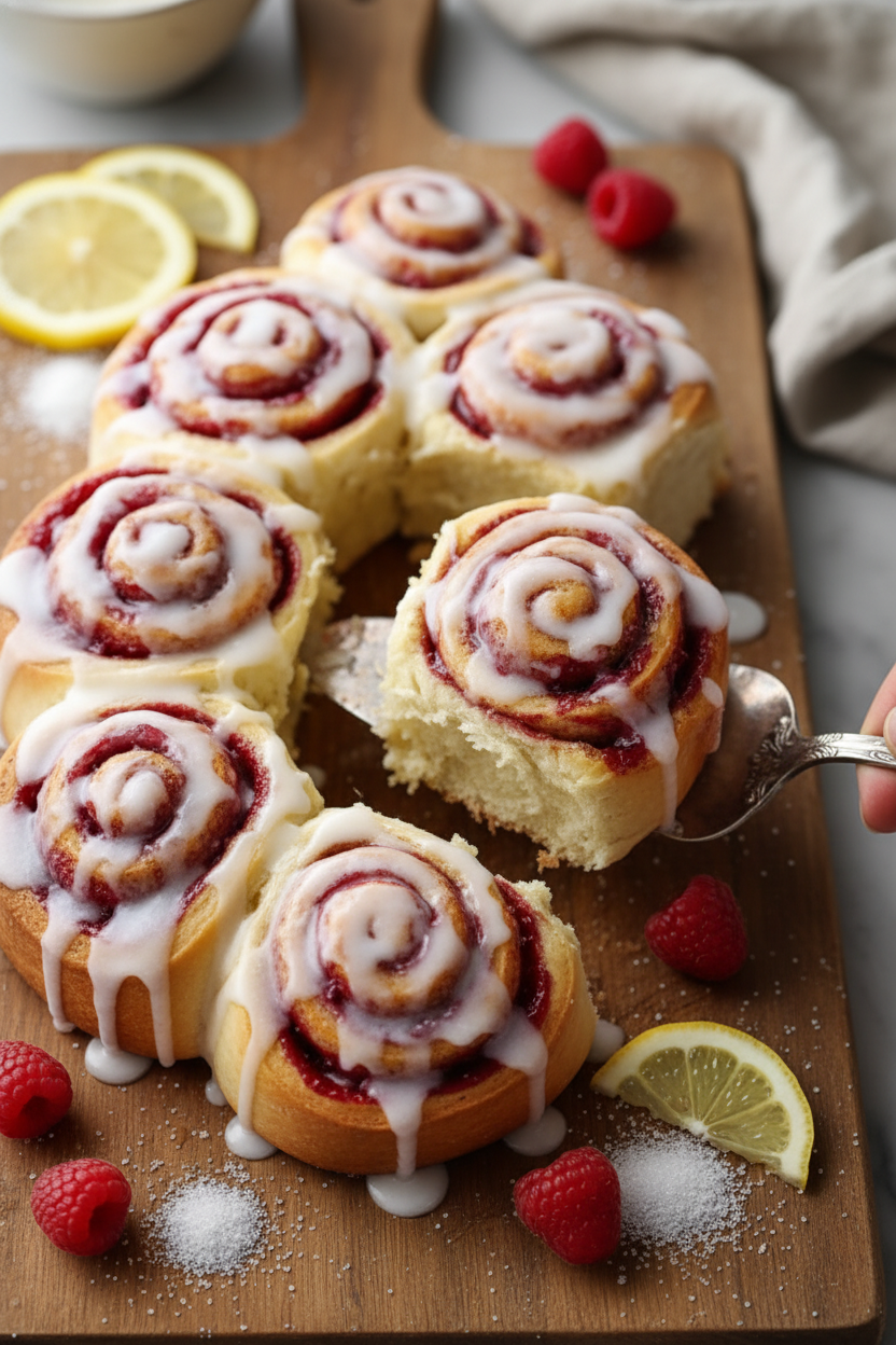 Raspberry Cinnamon Rolls with Lemon Glaze Recipe