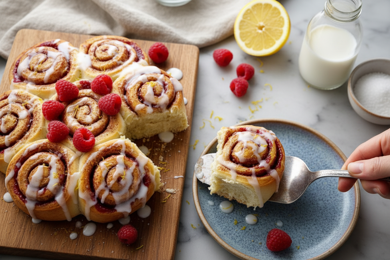 Raspberry Cinnamon Rolls with Lemon Glaze