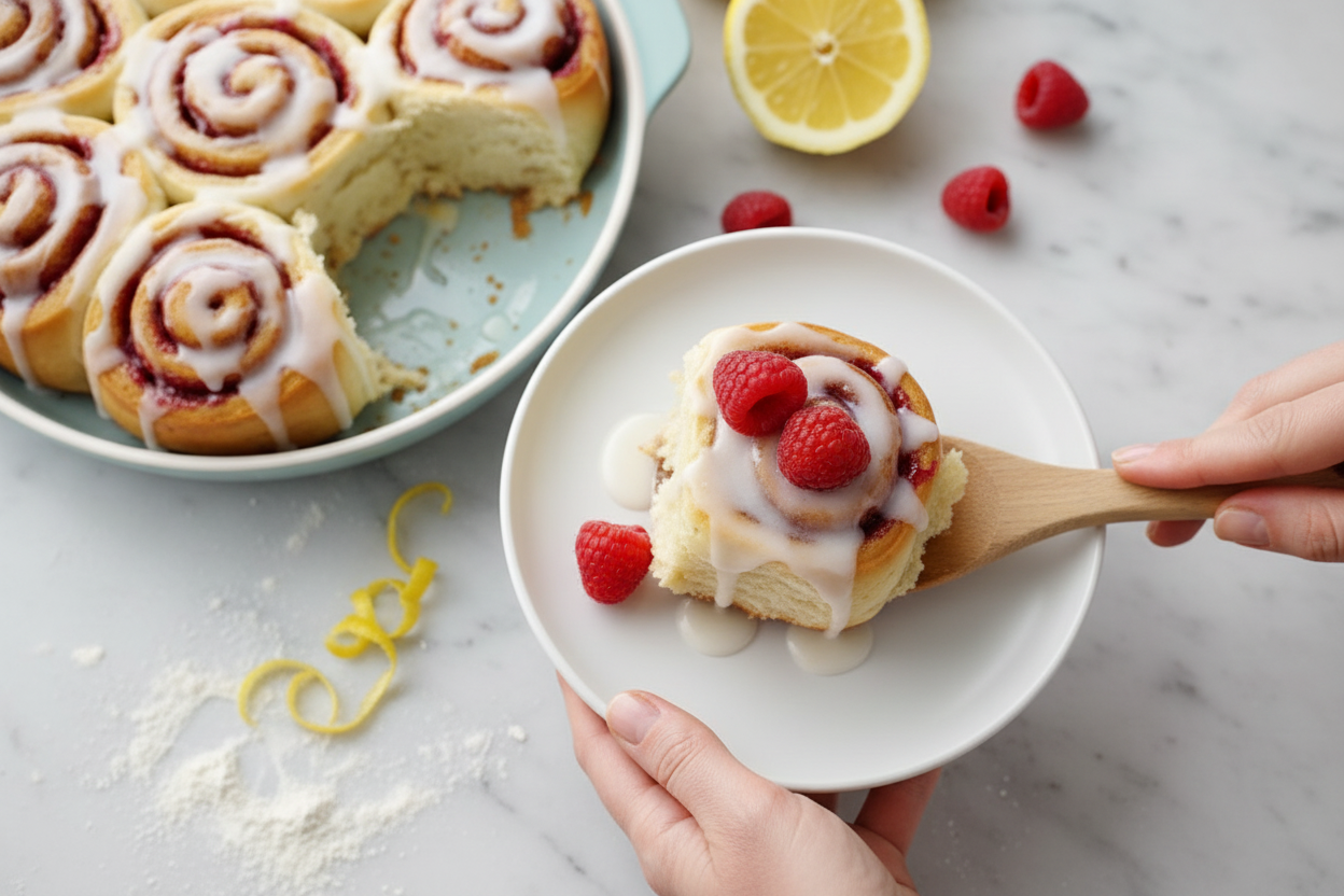 Raspberry Cinnamon Rolls with Lemon Glaze