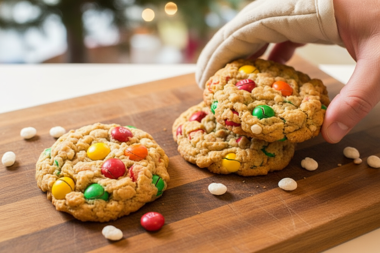 Rice Krispie Peanut Butter M and M Cookies