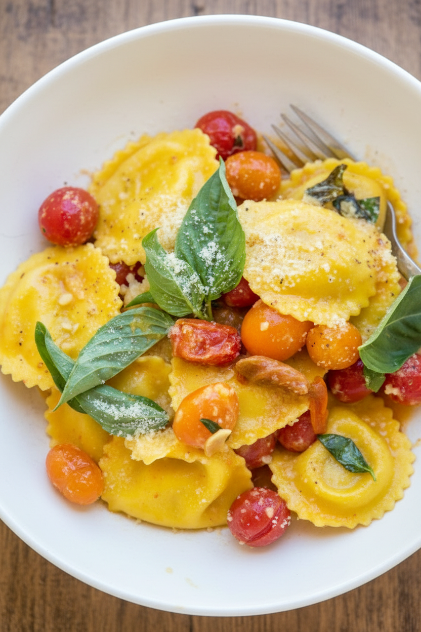 Trader Joe's Tuesday: Ricotta and Lemon Zest Ravioli with Burst Cherry Tomato Sauce | Caroline Chambers