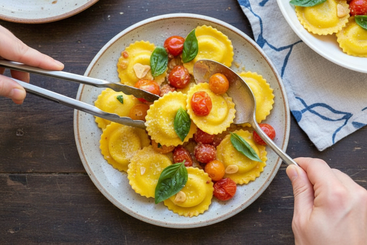 Ricotta Lemon Ravioli with Burst Cherry Tomato Sauce