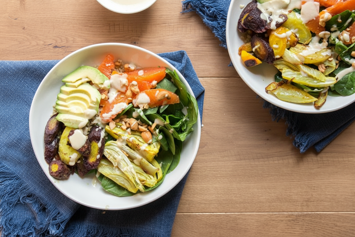 Roasted Veggie Grain Bowls with Lemon-Tahini Sauce | Caroline Chambers: Roasted Veggie Grain Bowls with Lemon Tahini Sauce