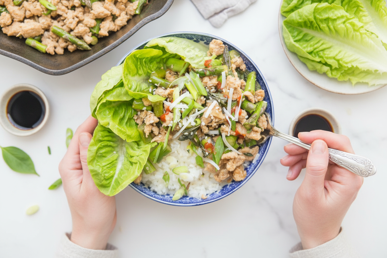 Sesame Ginger Turkey Asparagus Rice Bowls