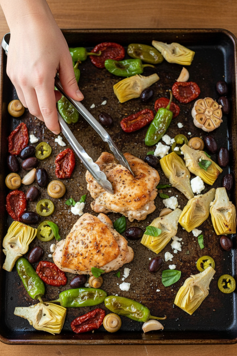 Sheet Pan Antipasto Chicken Dinner | Caroline Chambers