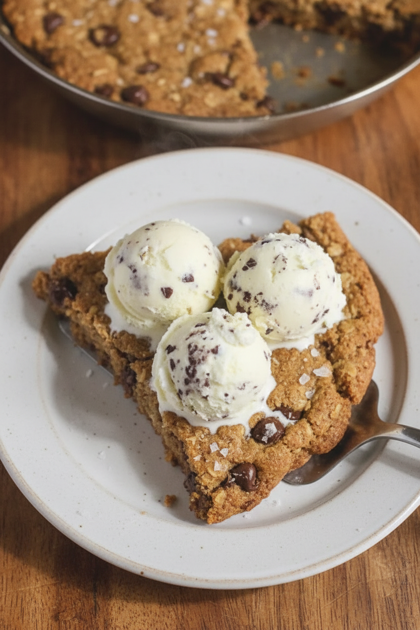 Skillet Chocolate Chip Oatmeal Cookie | Caroline Chambers