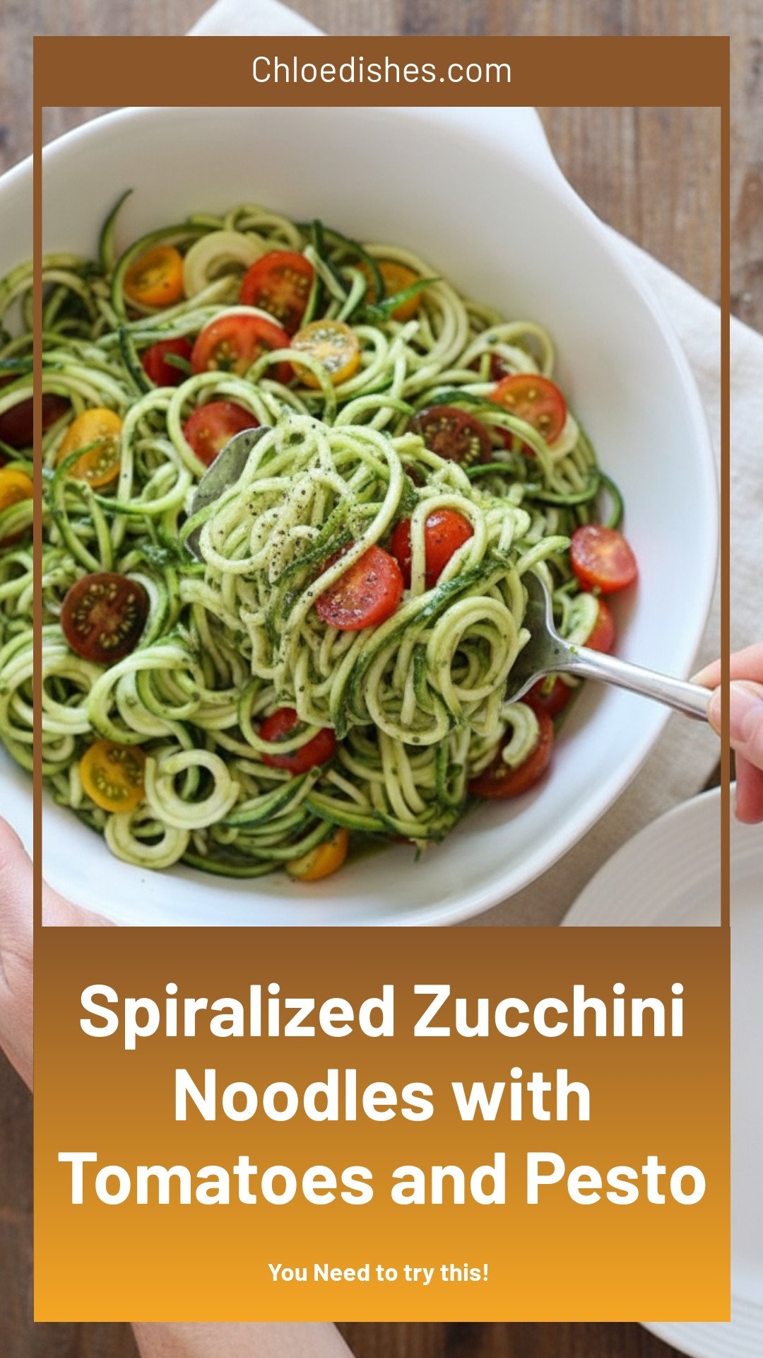 Raw Spiralized Zucchini Noodles with Tomatoes and Pesto