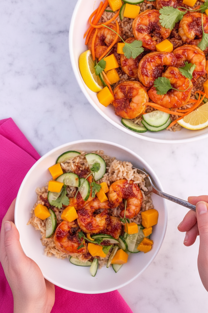 Sticky Honey-Ginger Shrimp with Coconut-Ginger Rice | Caroline Chambers