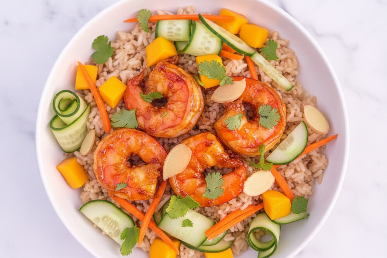 Sticky Honey Ginger Shrimp with Coconut Ginger Rice