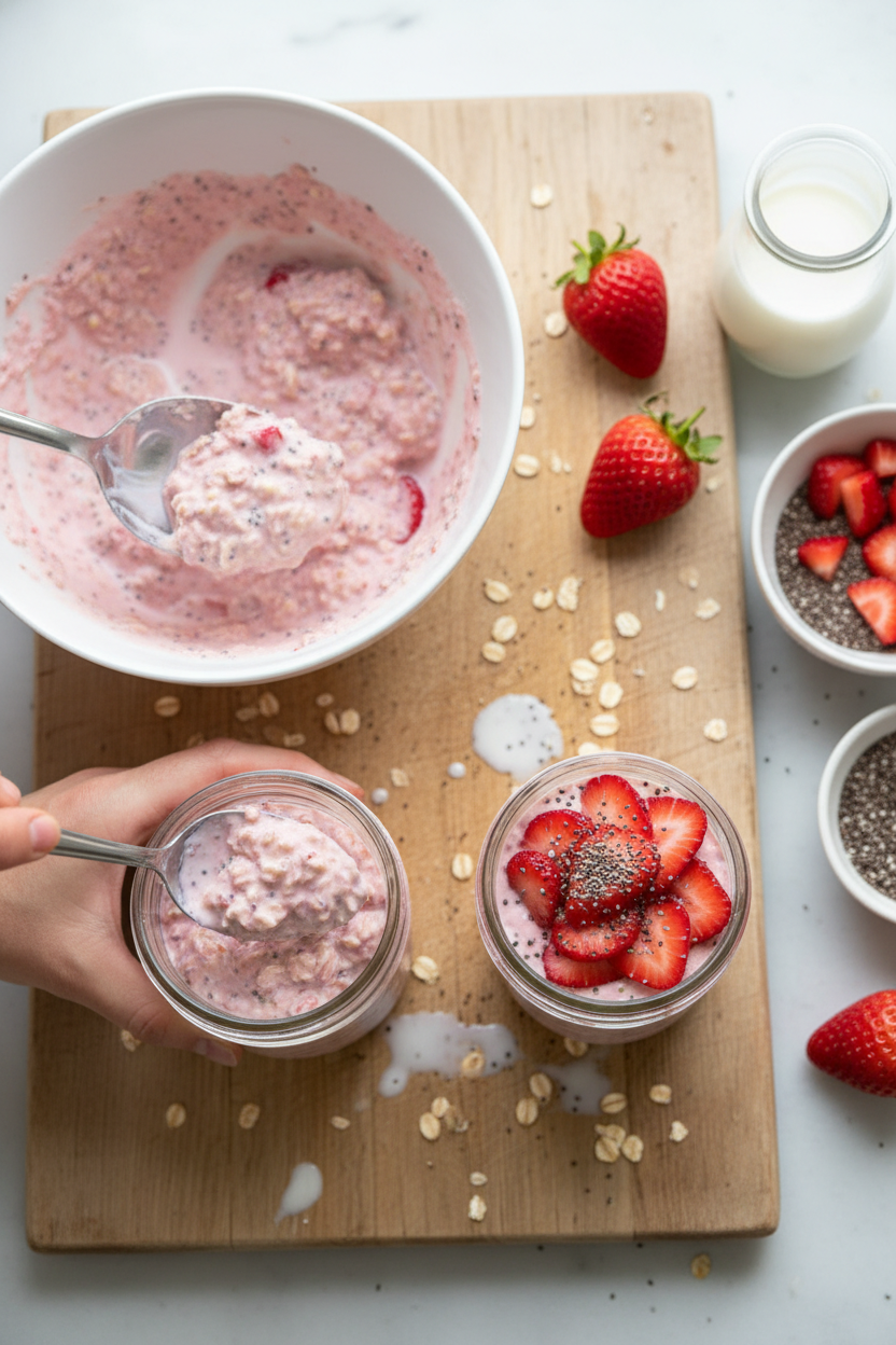 Strawberries and Cream Overnight Oats Recipe