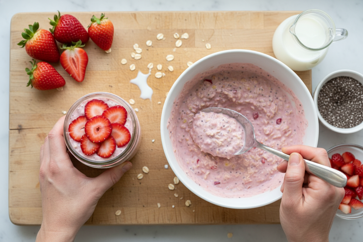Strawberries and Cream Overnight Oats Recipe