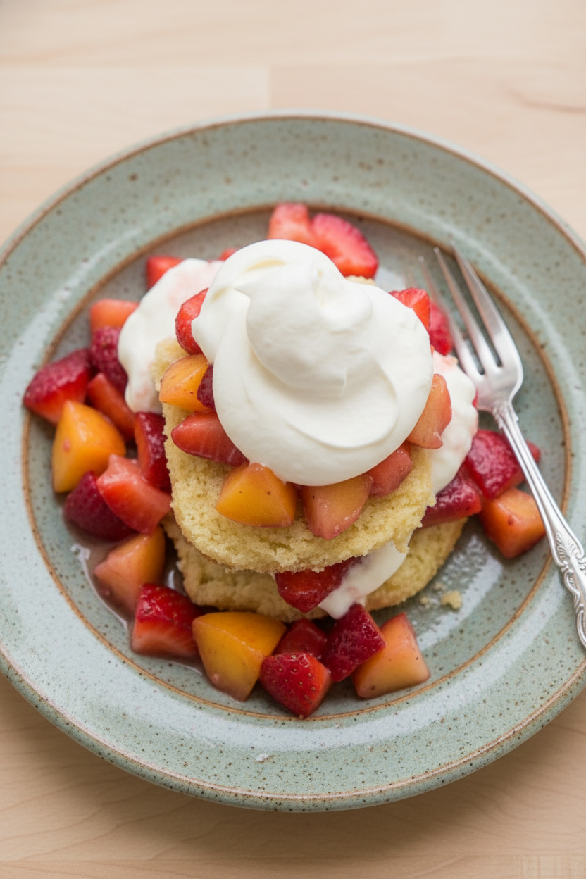 Strawberry-Peach Shortcake with Bourbon Whipped Cream | Caroline Chambers