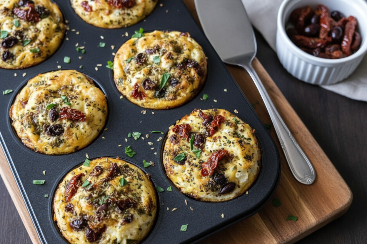 Egg Muffins with Sun-Dried Tomatoes & Kalamata Olives Recipe: Sun Dried Tomato Olive Egg Muffins Recipe