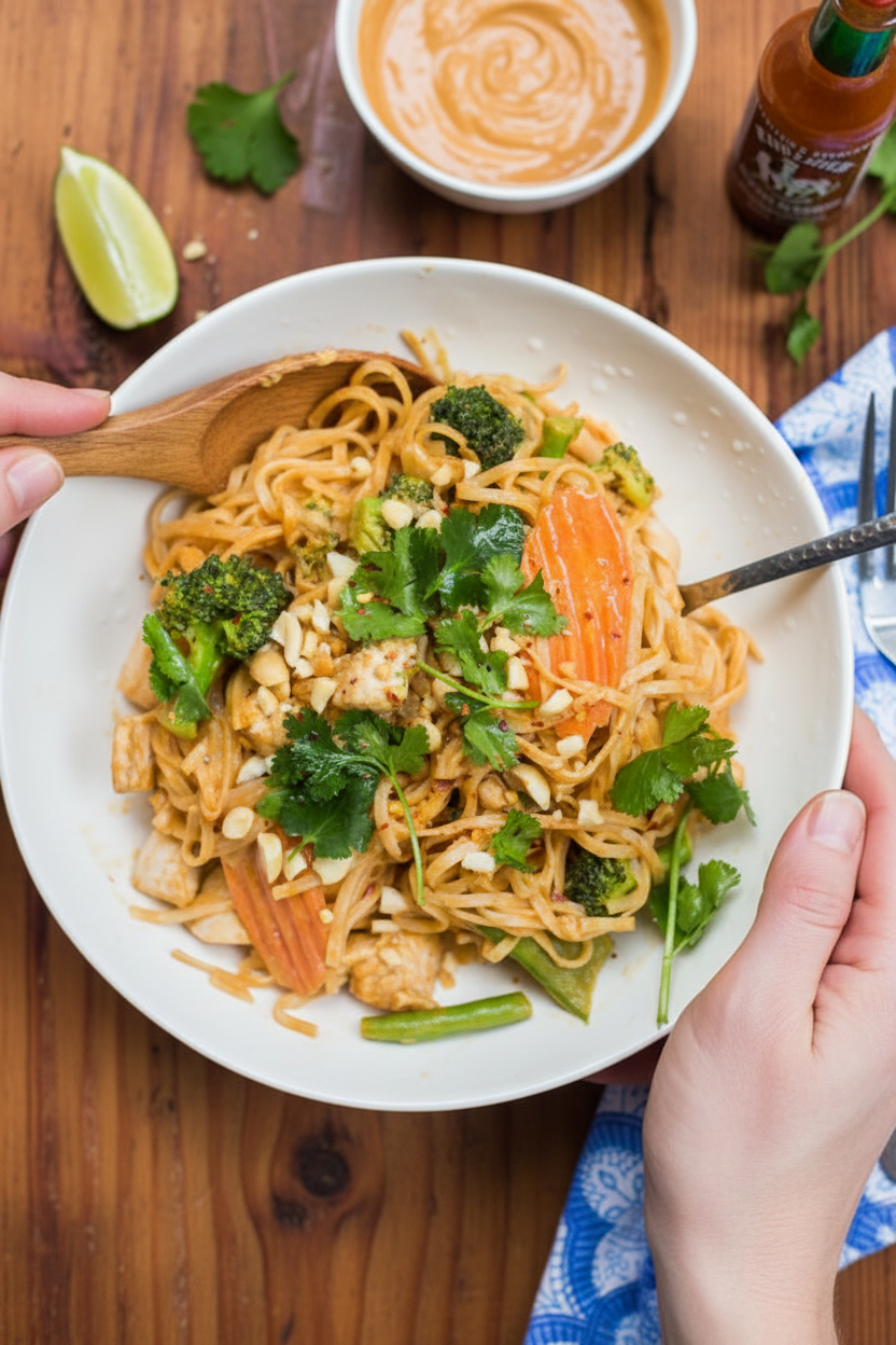Thai Peanut Chicken & Veggie Noodles | Caroline Chambers