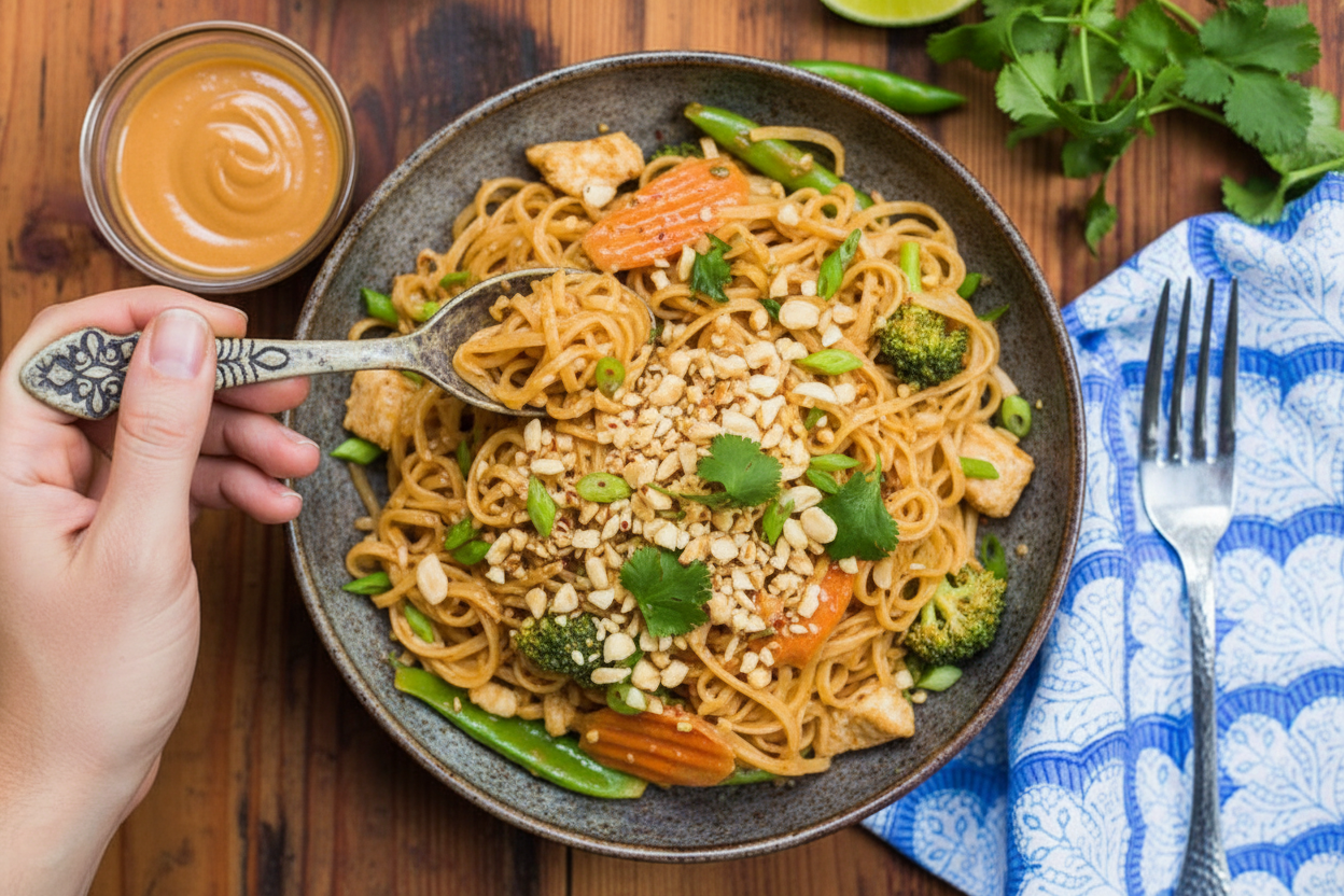 Thai Peanut Chicken and Veggie Noodle Recipe