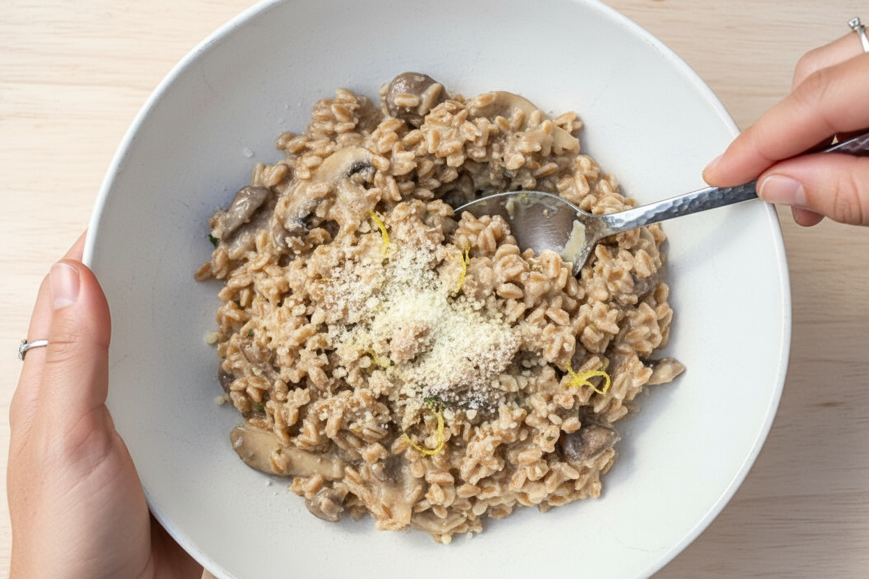 Trader Joes Mushroom Farrotto Recipe by Caroline Chambers