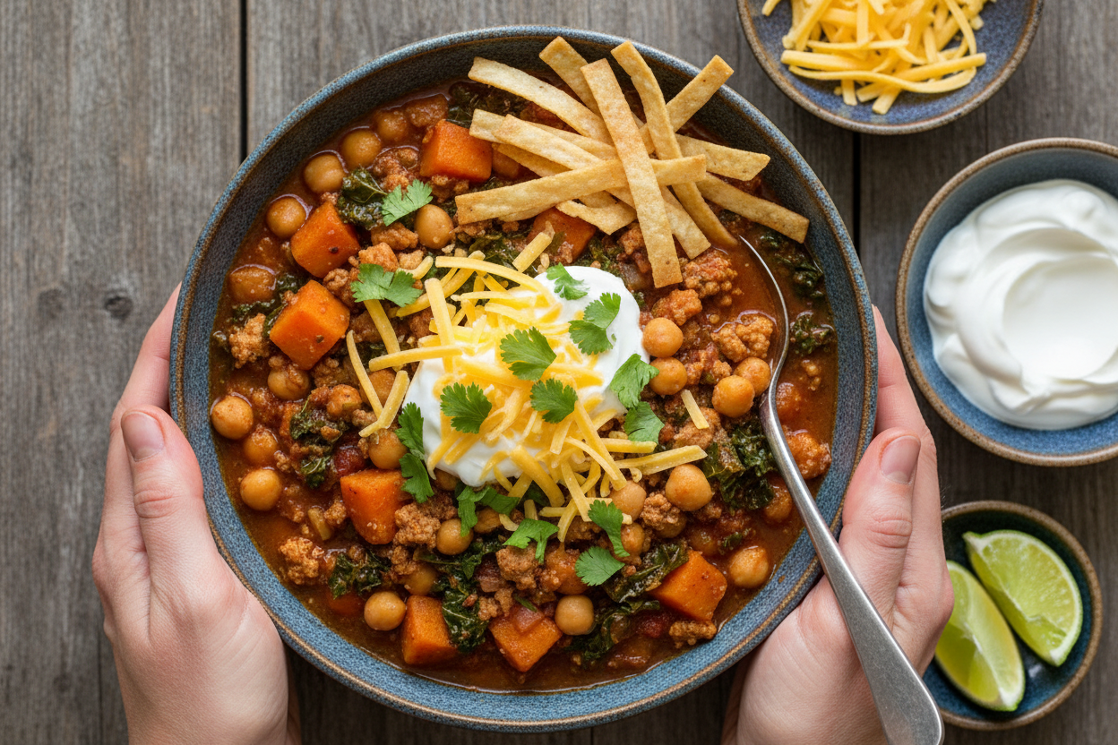 Turkey Sweet Potato Chickpea Kale Chili