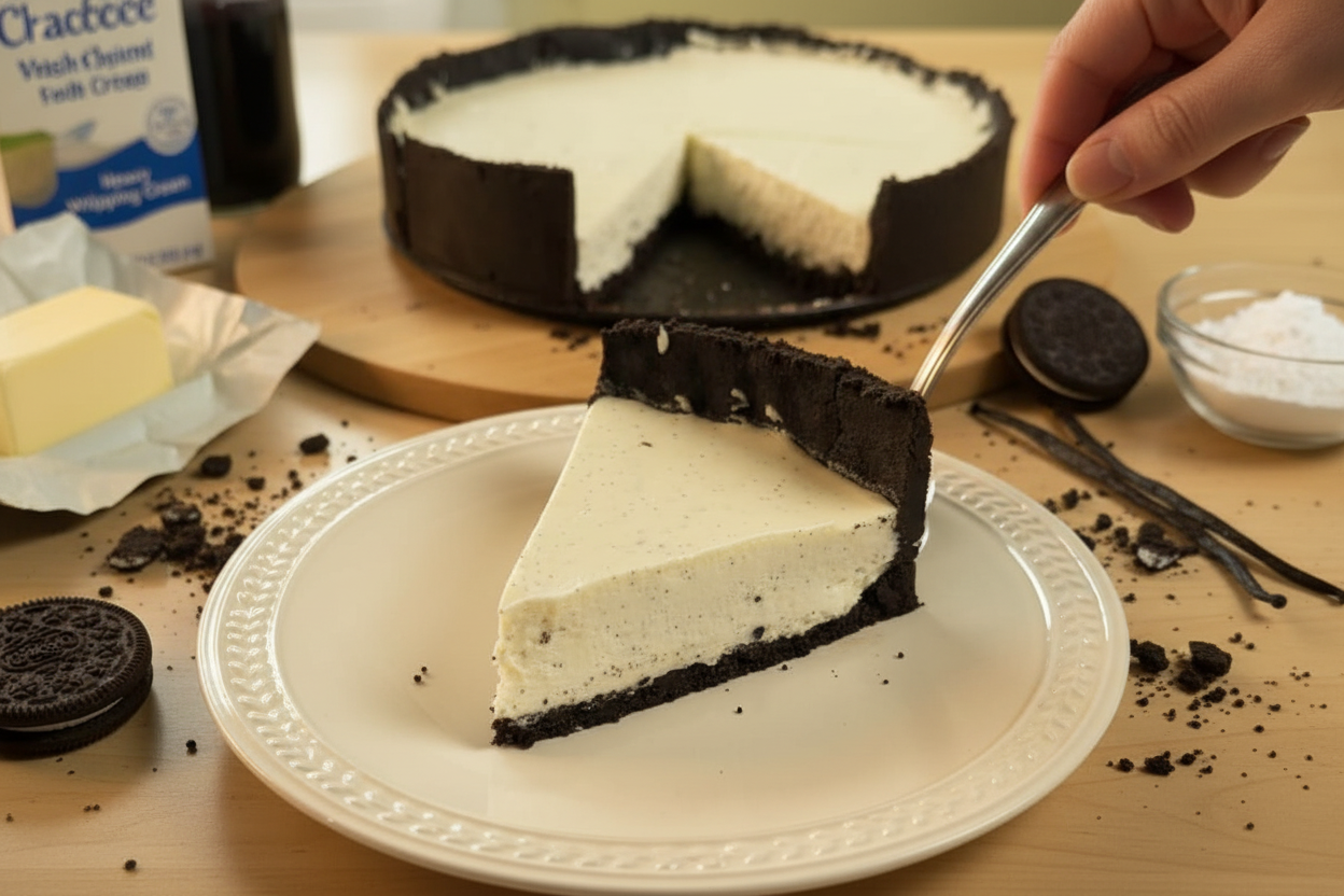 Vanilla Bean Cheesecake with Oreo crust: Vanilla Bean Cheesecake with Oreo Crust Recipe