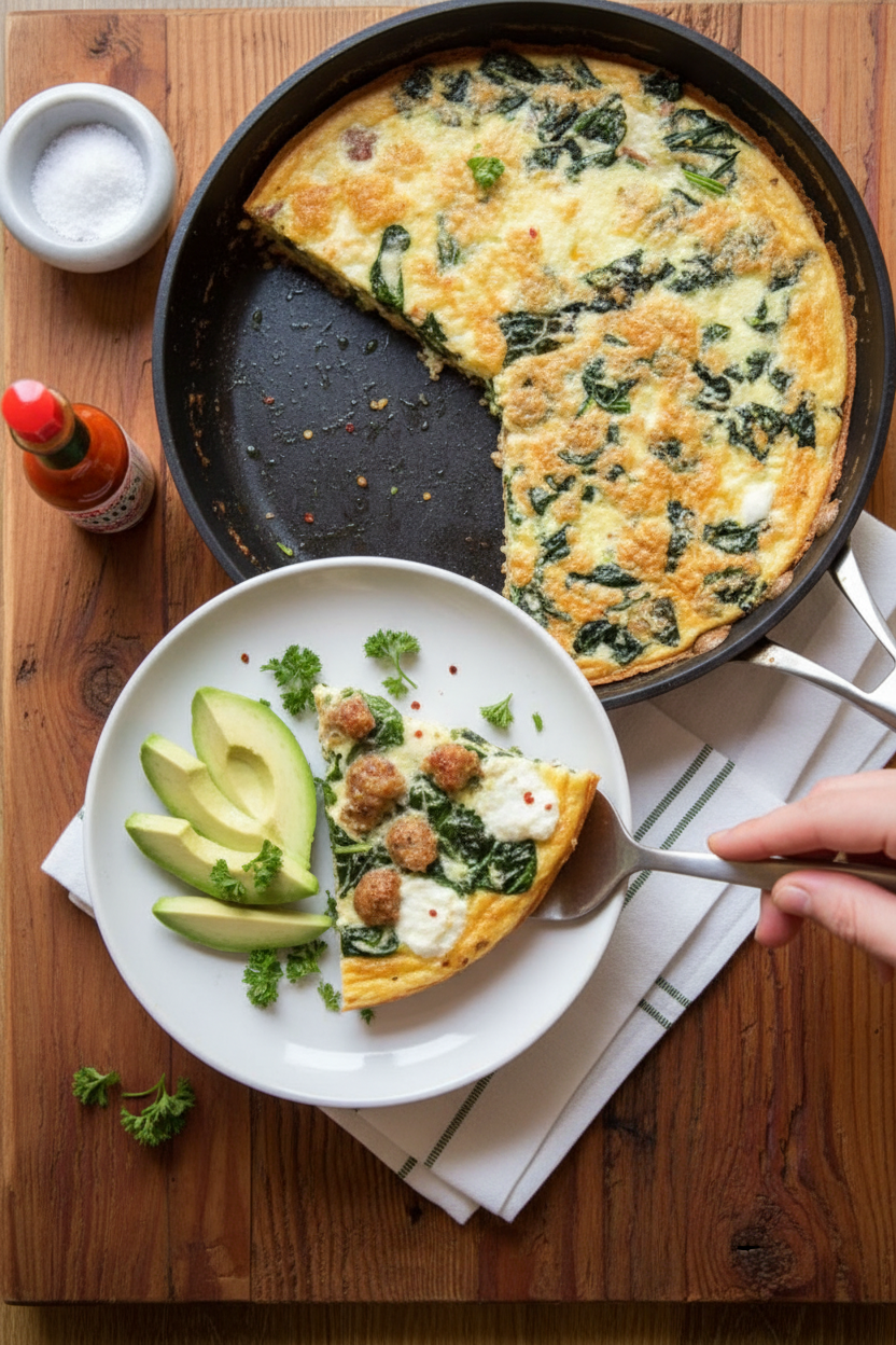 Whole30 Chicken Sausage and Spinach Frittata | Caroline Chambers
