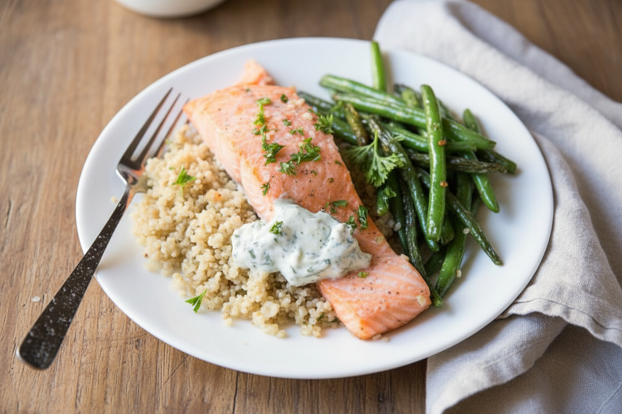 Whole30 Sheet Pan Salmon with Cauliflower Rice